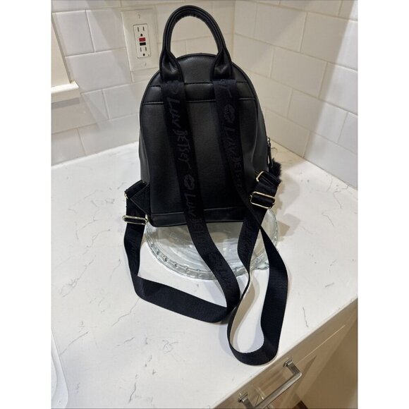 Betsy Johnson Mini Back Pack Black White Pink with Embroidered Flower Logo - Picture 6 of 10